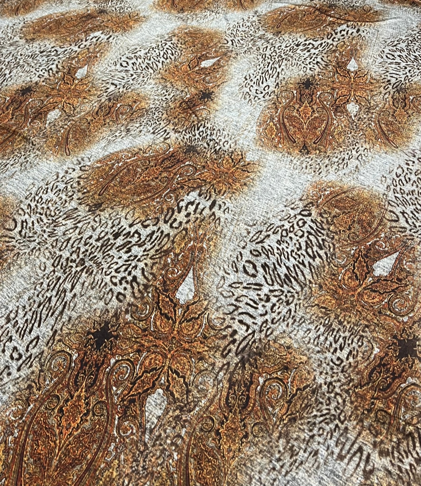 Animal Grey Orange Floral Melange Knit Stretch Fabric - T9 Fabrics